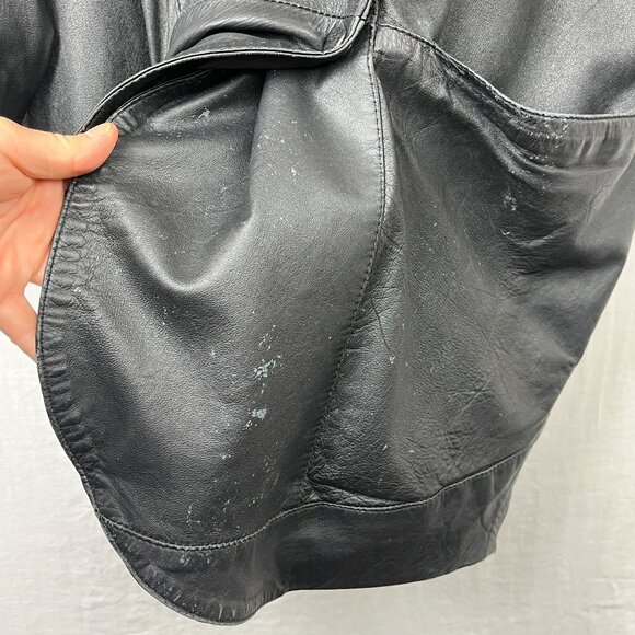 Vintage Leather Double Breast Longline‎ Coat Unisex XL Slouchy Distressed Baggy - Picture 15 of 16
